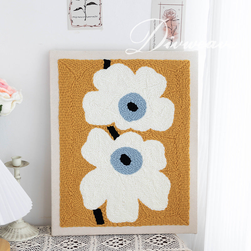 Punch Needle DIY Floral Wooden Frame Embroidery Kit for Beginners Handmade Wall Art