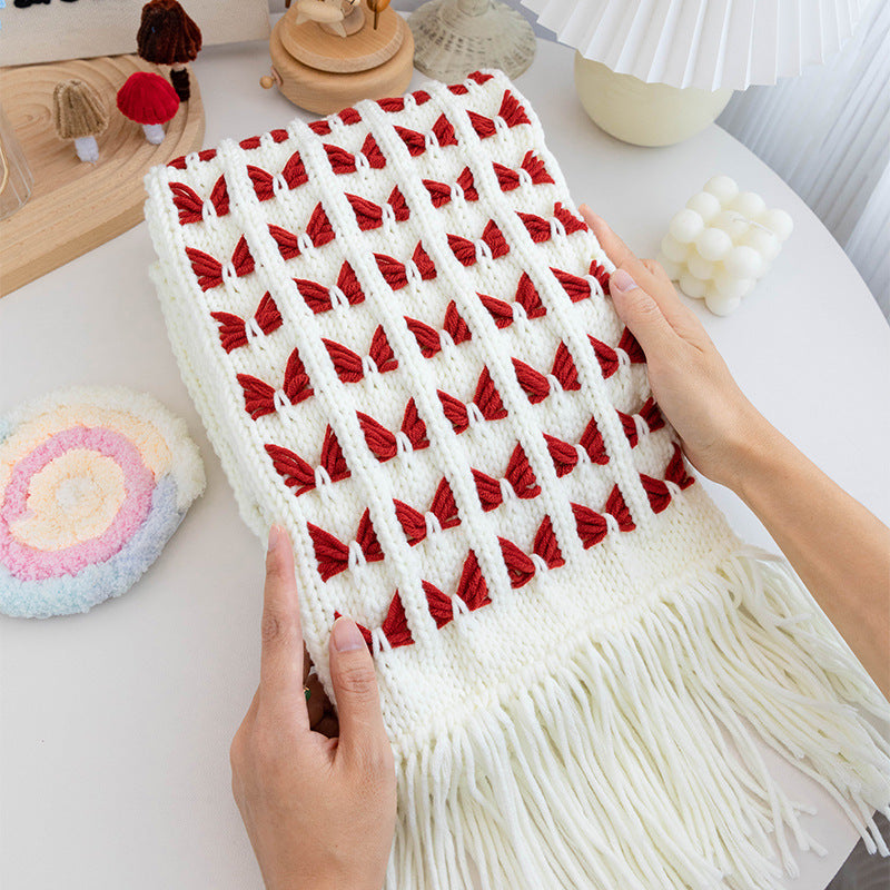 DIY Bow Scarf Kit Knitting Fringe Winter Craft Set for Beginners