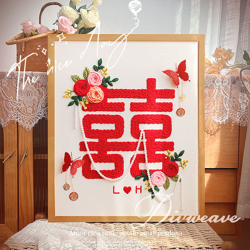 Double Happiness Punch Needle DIY Kit Beginner Embroidery Frame Art Wedding Gift