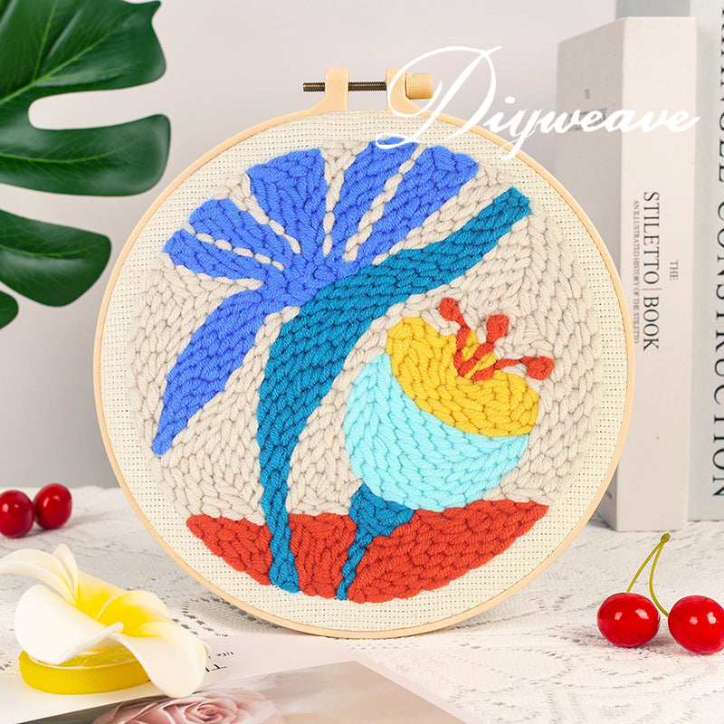 Island Punch Needle DIY Kit with Chunky Yarn Beginner Embroidery Beach Theme Craft Set