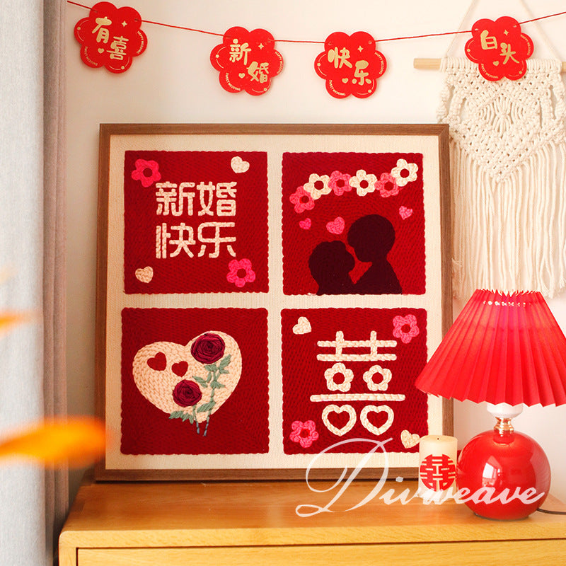 Double Happiness Punch Needle DIY Kit Beginner Embroidery Frame Art Wedding Gift