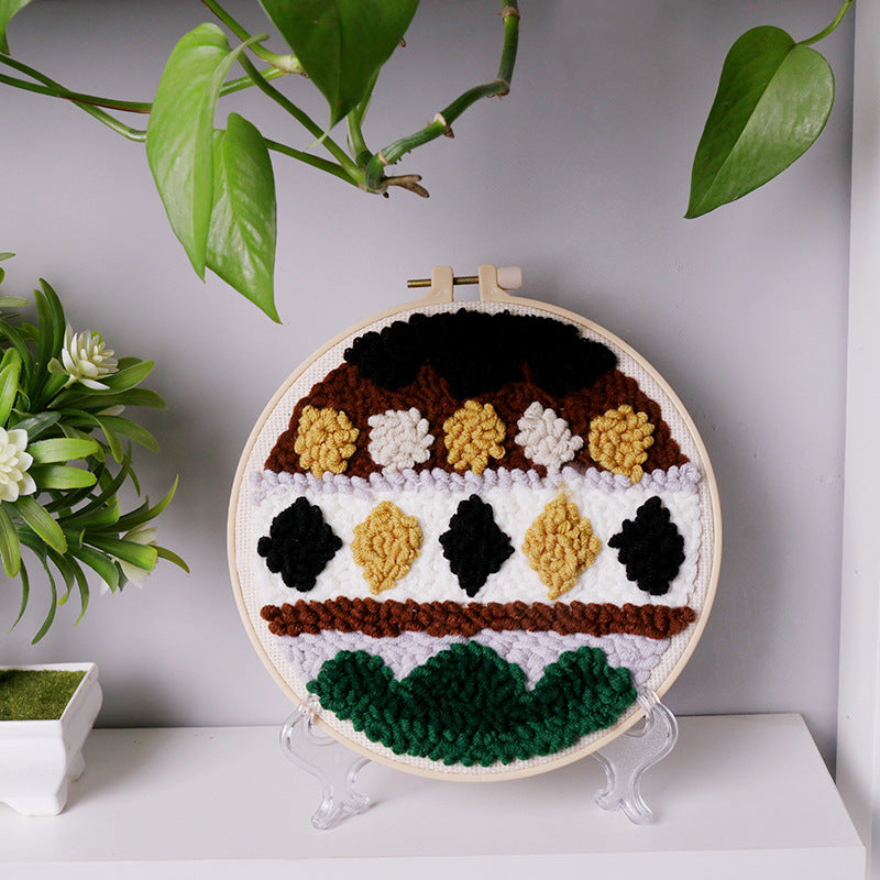 Cotton Yarn Punch Needle DIY Kit Handmade Stress Relief Fabric Embroidery Set