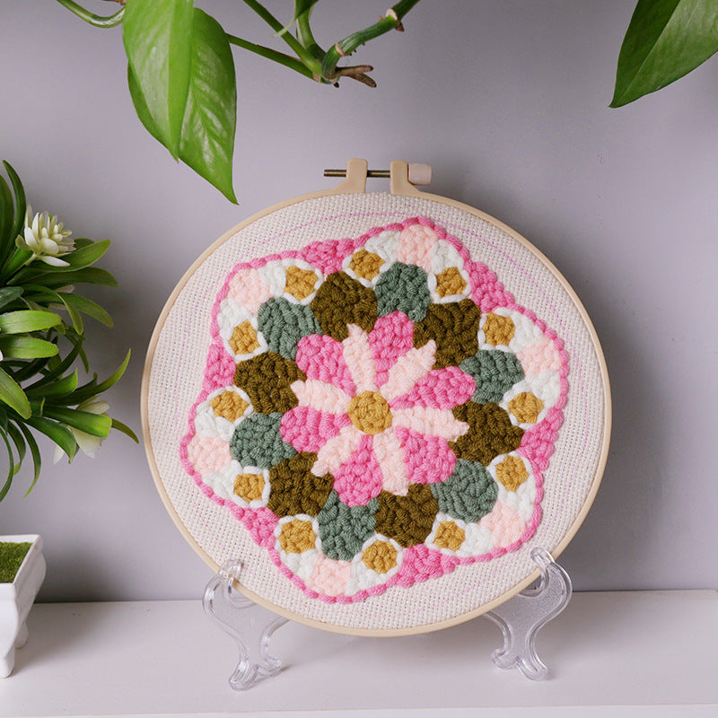 Cotton Yarn Punch Needle DIY Kit Handmade Stress Relief Fabric Embroidery Set