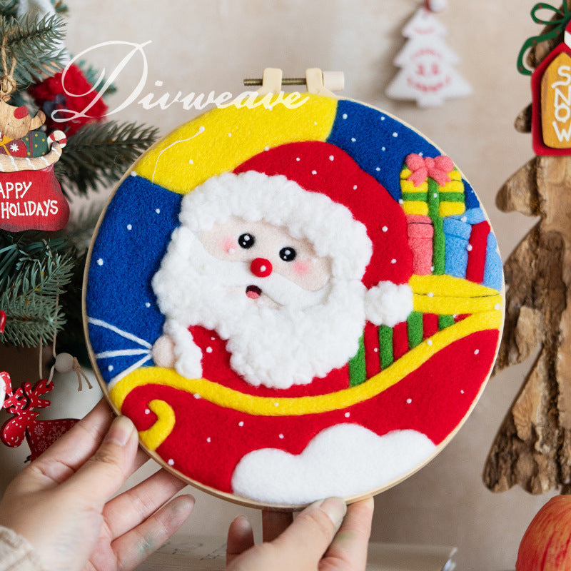 Wool Felting Punch Needle DIY Kit Christmas Santa Frame Embroidery Handmade Gift