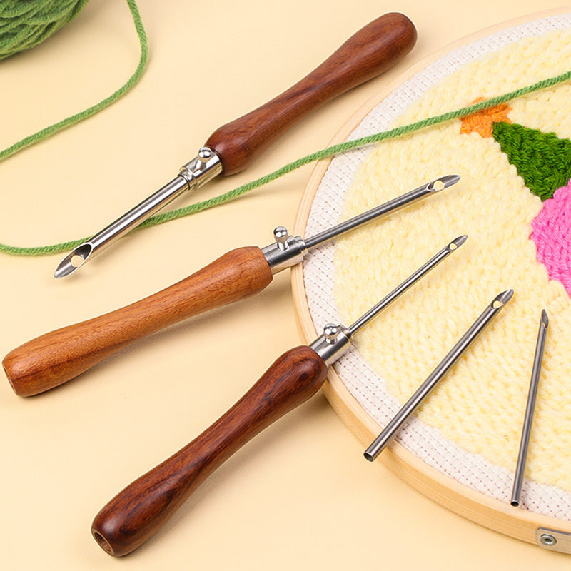 Wool felt poking single needle solid wood handle adjustable poking embroidery needle diy knitting tool embroidery needle poking pen
