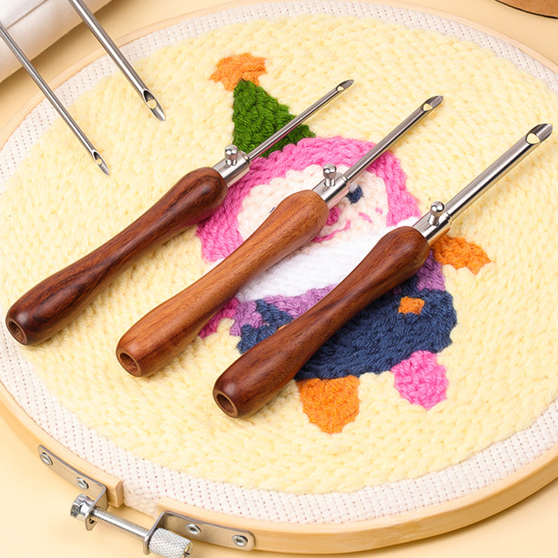 Wool felt poking single needle solid wood handle adjustable poking embroidery needle diy knitting tool embroidery needle poking pen