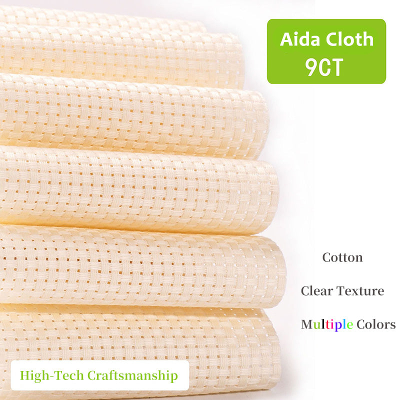9CT Cotton Cross Stitch Fabric Aida Cloth Grid Embroidery in Multiple Colors