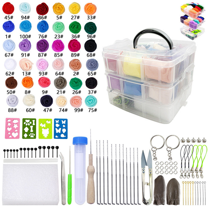 DIY Needle Felting Wool Kit 66S Colored Wool Roving Craft Set