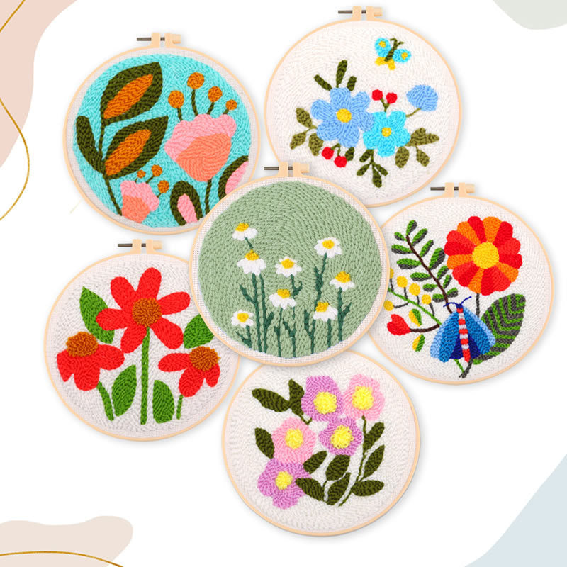 DIY Printed Embroidery Kit for Hand Stitching with Embroidery Needle and Rug Stitch