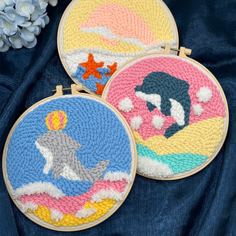 Cute Dolphin Punch Needle DIY Kit for Beginners – Yarn Embroidery Gift