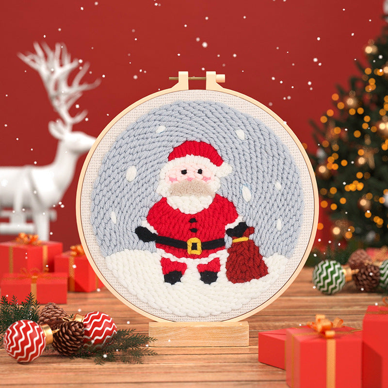 Christmas Punch Needle DIY Kit Beginner Hand Embroidery Starter Set with Fabric