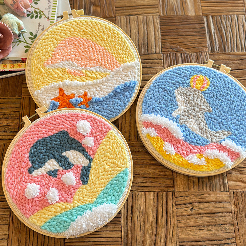 Cute Dolphin Punch Needle DIY Kit for Beginners – Yarn Embroidery Gift