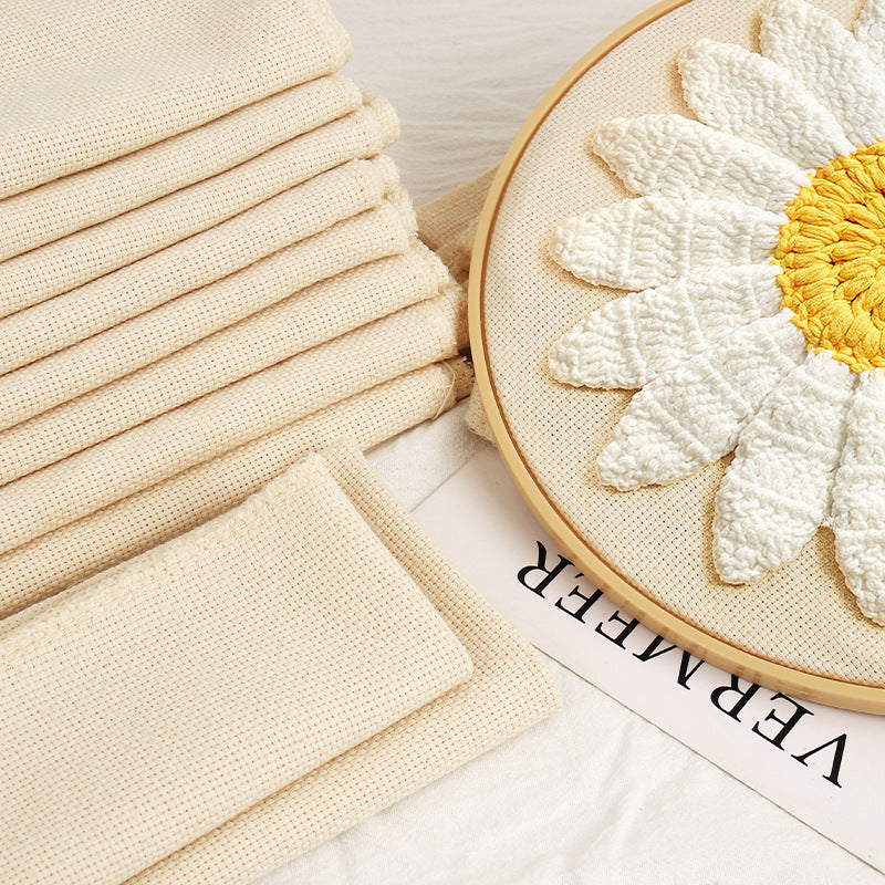 Pure Cotton Punch Needle Fabric DIY Embroidery Cloth with Grid and Finished Edges