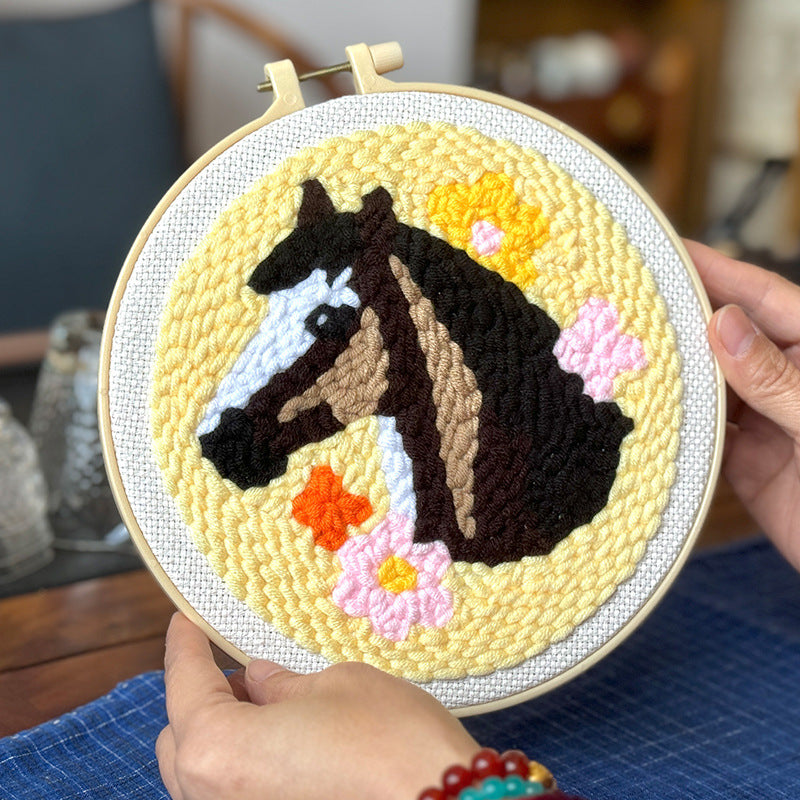 Chunky Yarn Punch Needle DIY Kit for Beginners – Cartoon Cow and Sheep Series