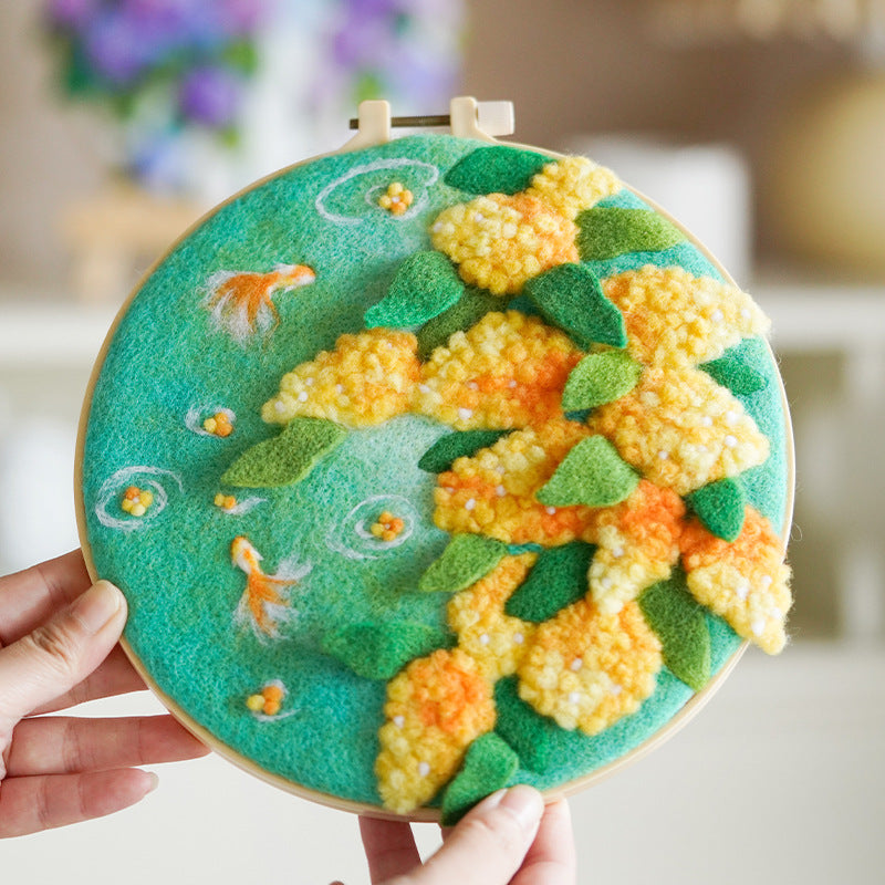 Floral Wool Felting Punch Needle DIY Kit – Handmade Yarn Embroidery Craft Set