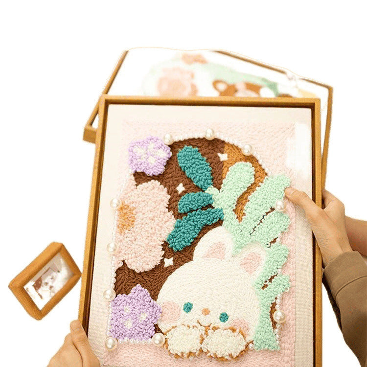 Rabbit wool painting poking embroidery handmade hanging painting material package romantic decorative painting