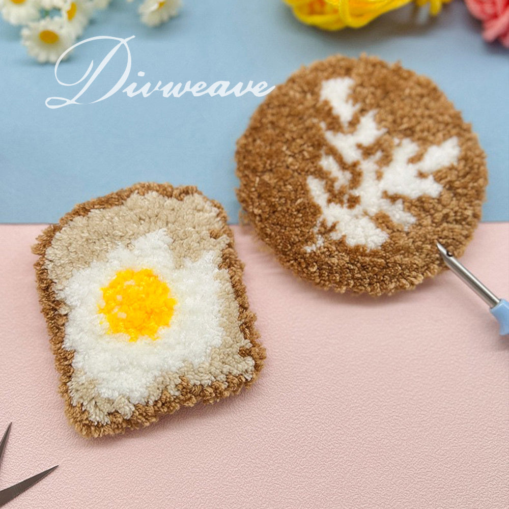 Punch Needle DIY Kit Animal Fried Egg Coaster Set Handmade Embroidery for Dining Table
