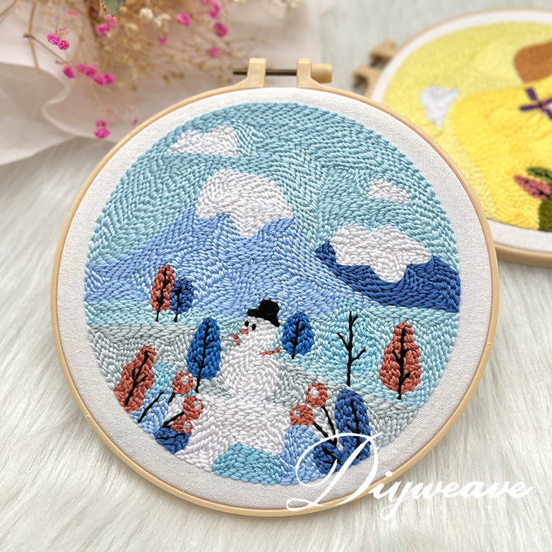 Four Seasons Landscape Punch Needle Embroidery DIY Kit Handmade Lu Embroidery Wall Art