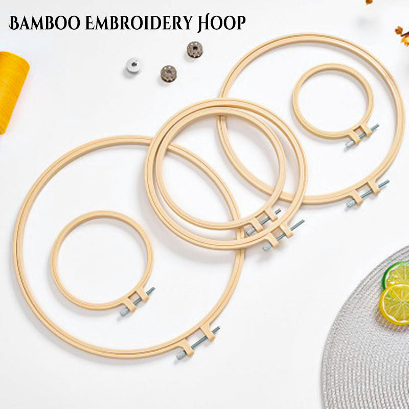 Adjustable Round Embroidery Hoop Tool with Bamboo-Style Plastic Frame