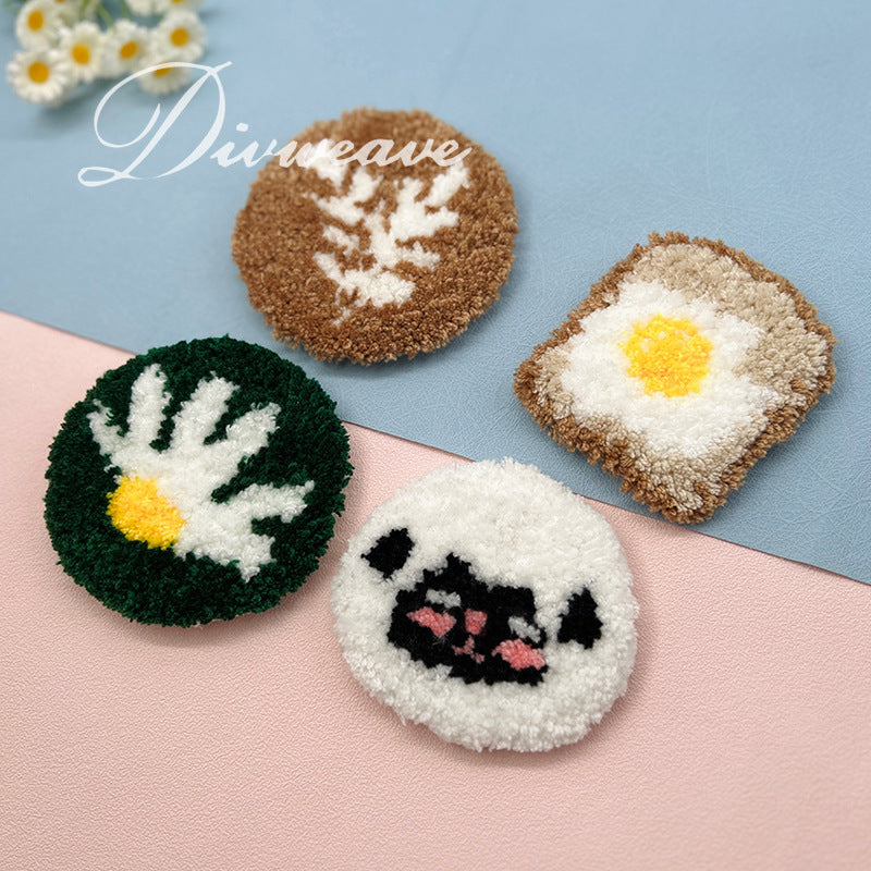 Punch Needle DIY Kit Animal Fried Egg Coaster Set Handmade Embroidery for Dining Table