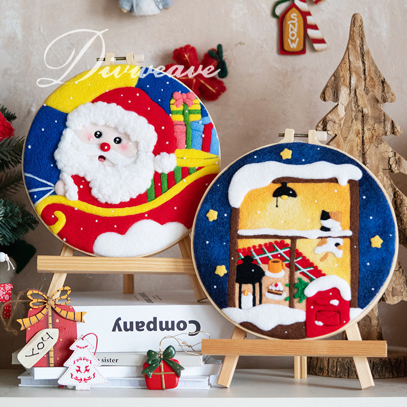 Wool Felting Punch Needle DIY Kit Christmas Santa Frame Embroidery Handmade Gift