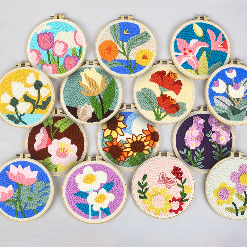 Chunky Yarn Punch Needle DIY Kit Cartoon Floral Style Beginner Embroidery Set