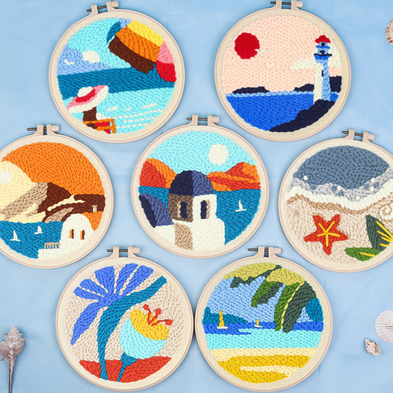 Island Punch Needle DIY Kit with Chunky Yarn Beginner Embroidery Beach Theme Craft Set